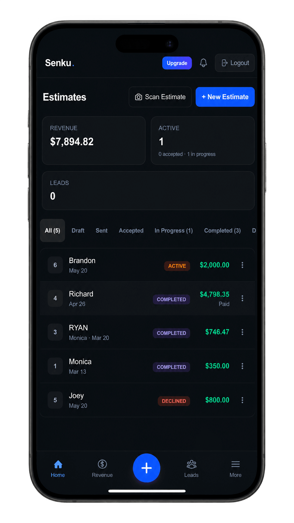 SMS estimate flow on a phone